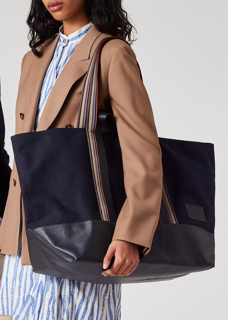 Navy Canvas Tote Bag with 'Signature Stripe' Straps 6