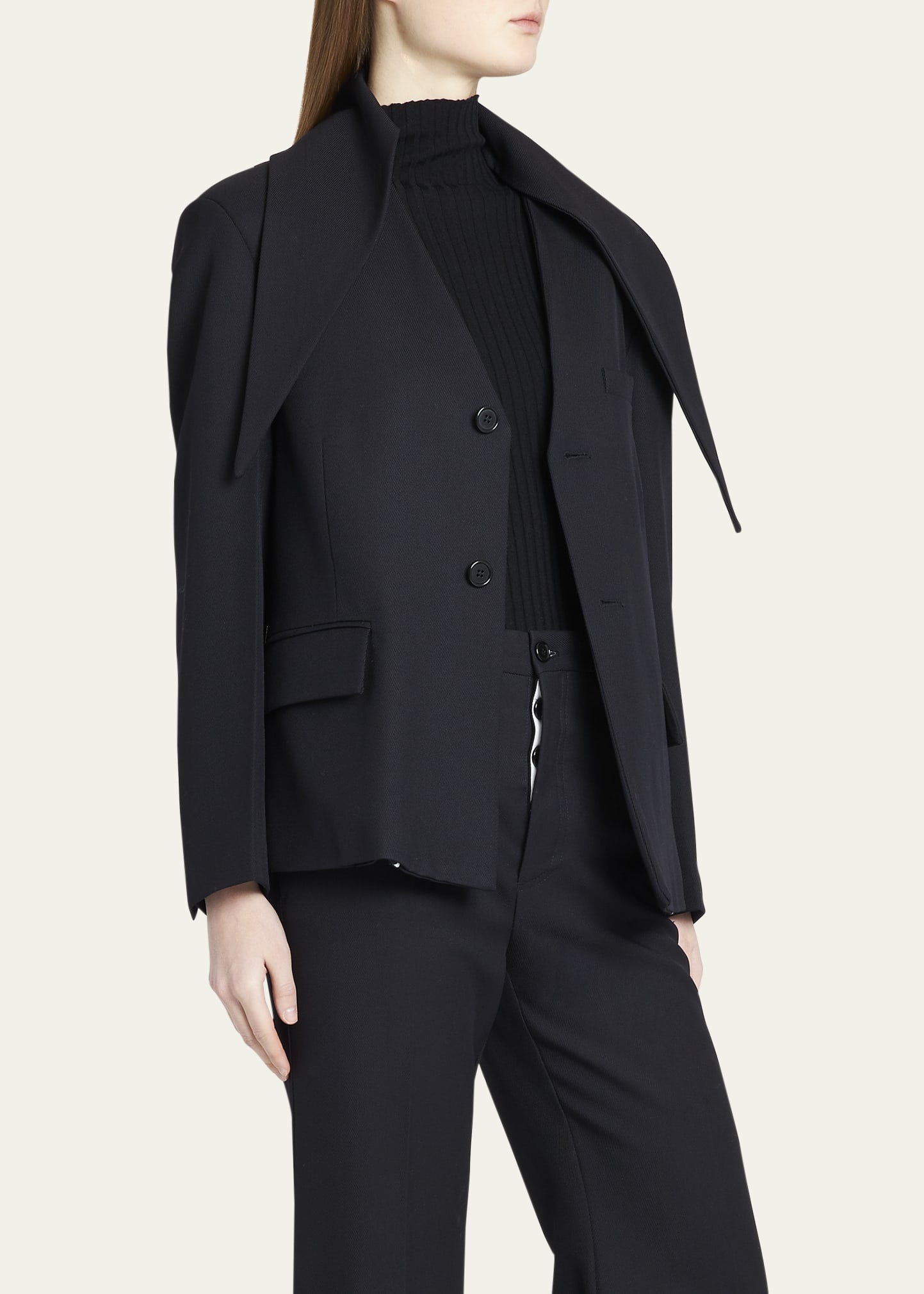 Scarf-Neck Button Down Wool Blazer - 4