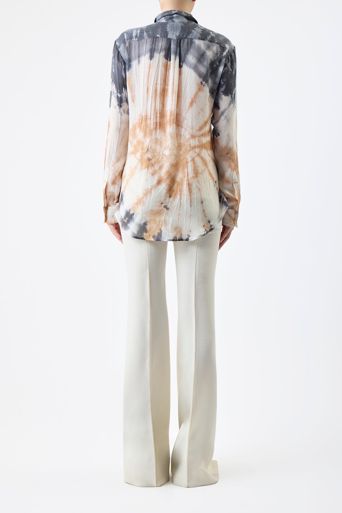 Ferrara Shirt in Camel Multi Print Cashmere Silk - 4