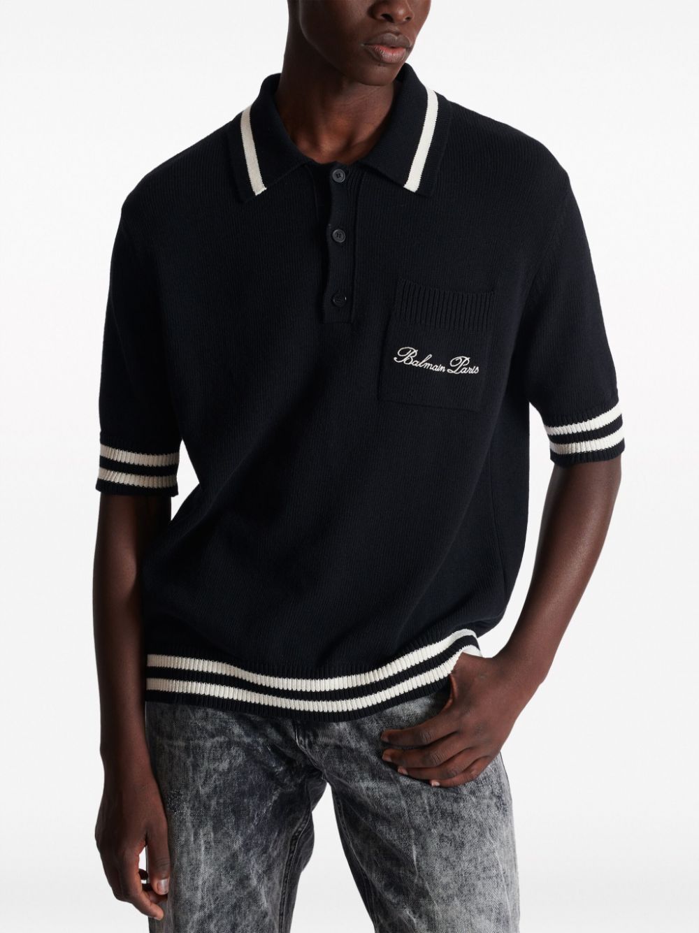 logo-embroidered striped polo shirt - 6