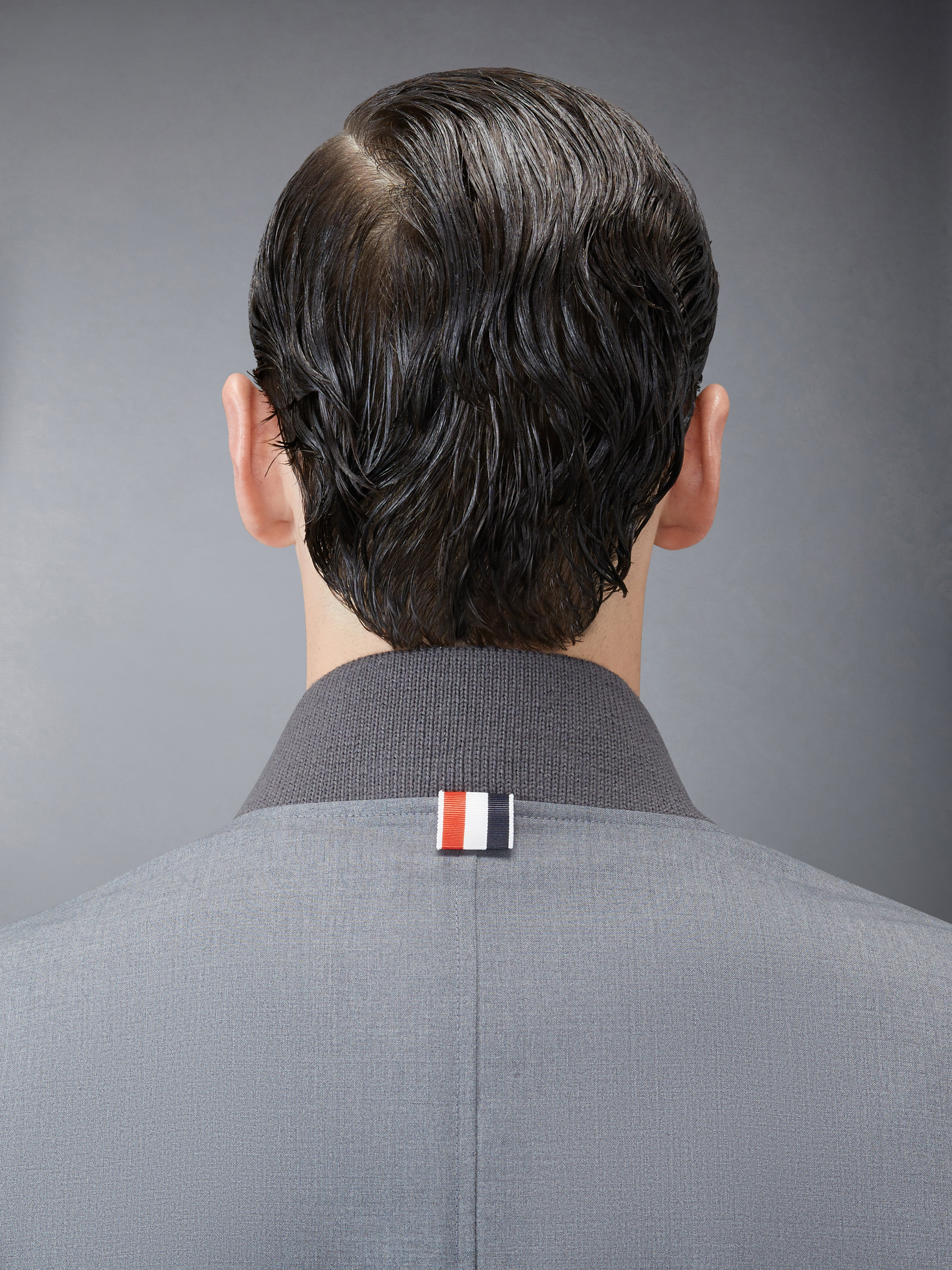Medium Grey Plain Weave Suiting 4-Bar Knit Rib Blouson Jacket - 4