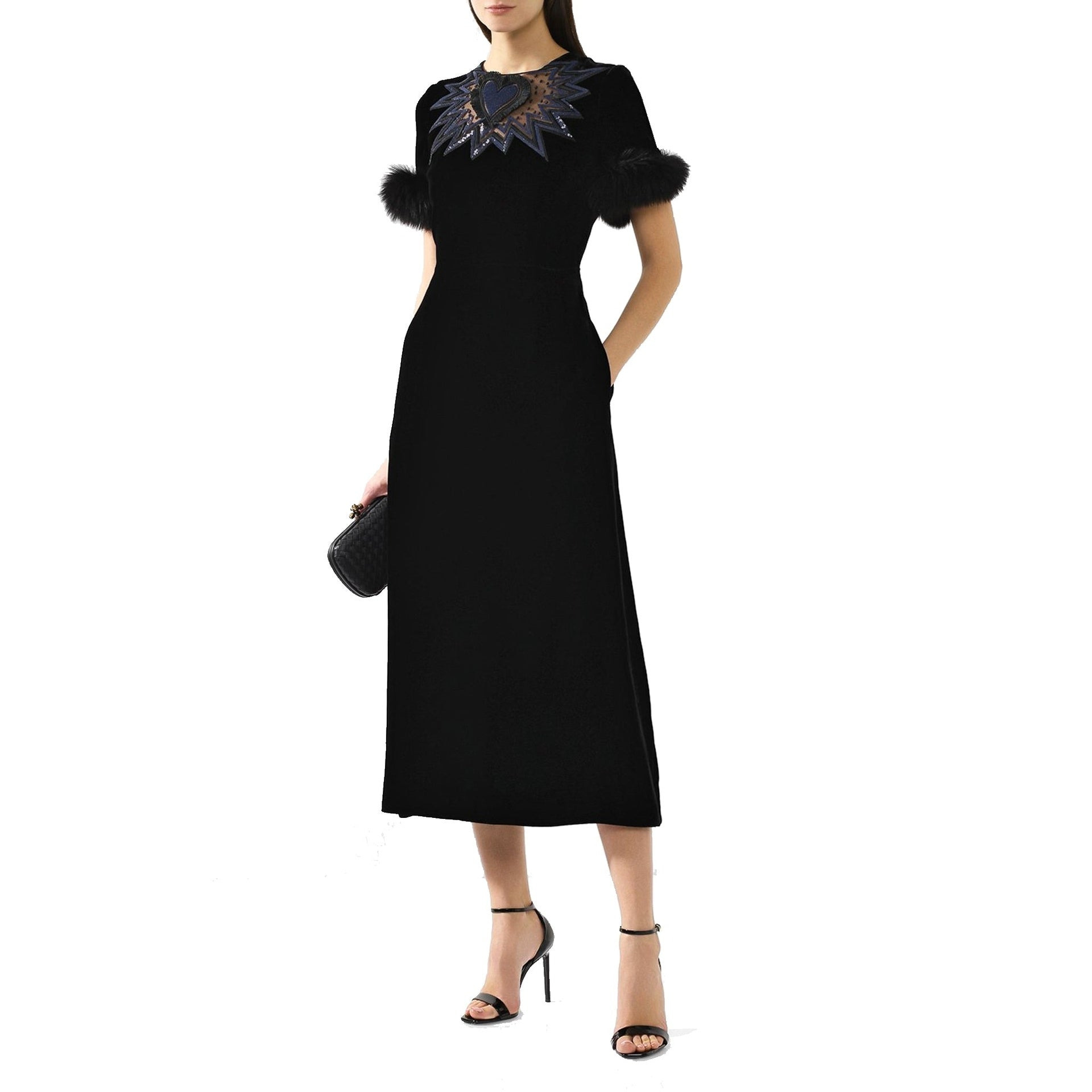 Fendi Fur Trim Velvet Midi Dress Women - 2