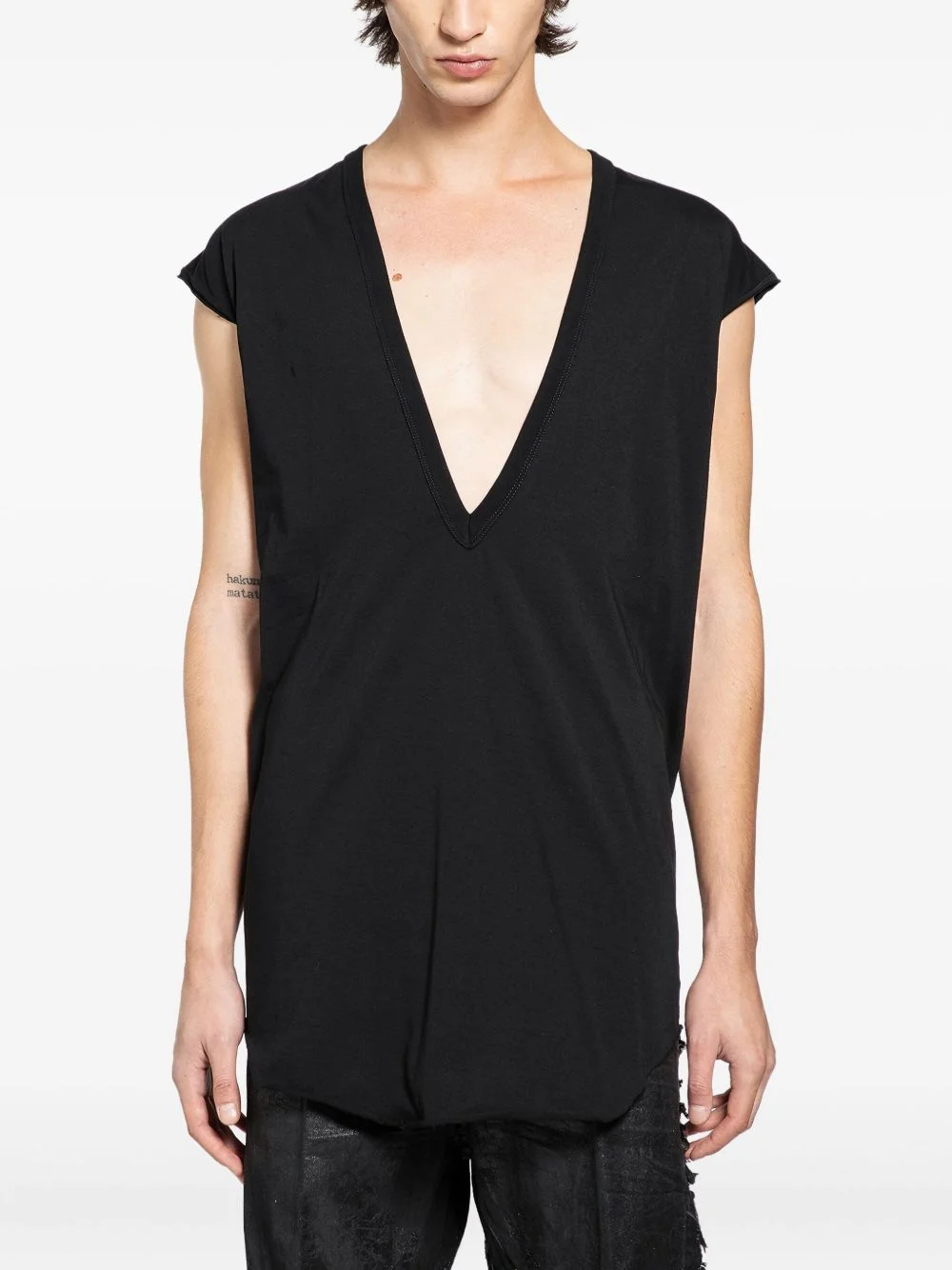 deep V-neck cotton jersey top - 1