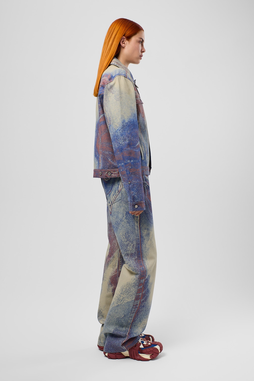 Blue-Beige-Red Denim Jeans - 4