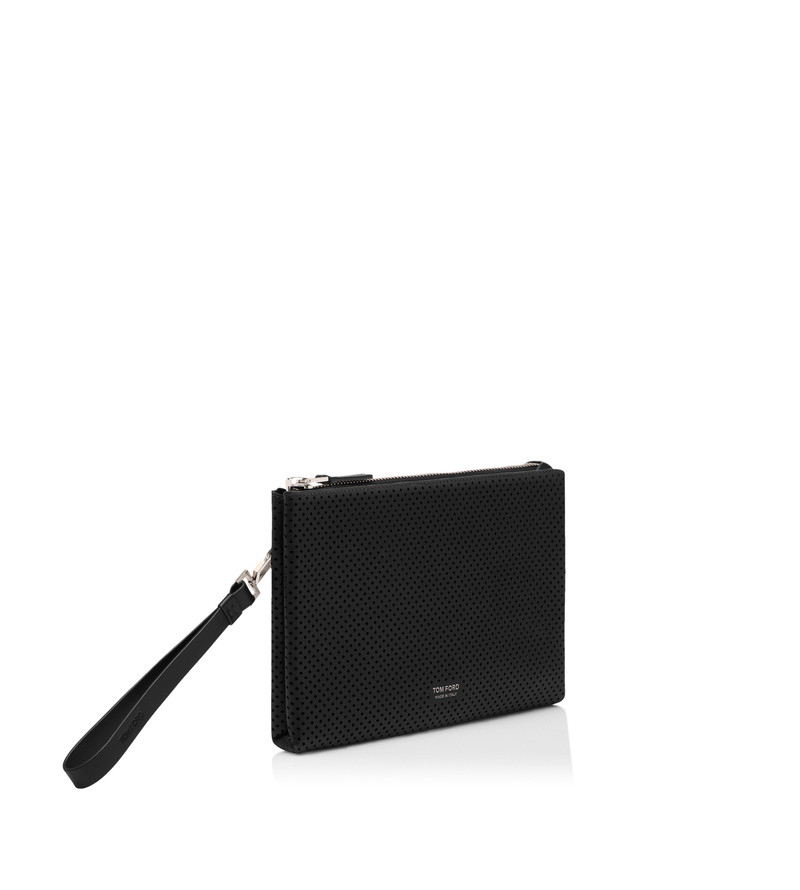 TOM FORD PERFORATED LEATHER MINIMAL SLIM POUCH WITH WRISTLET outlook