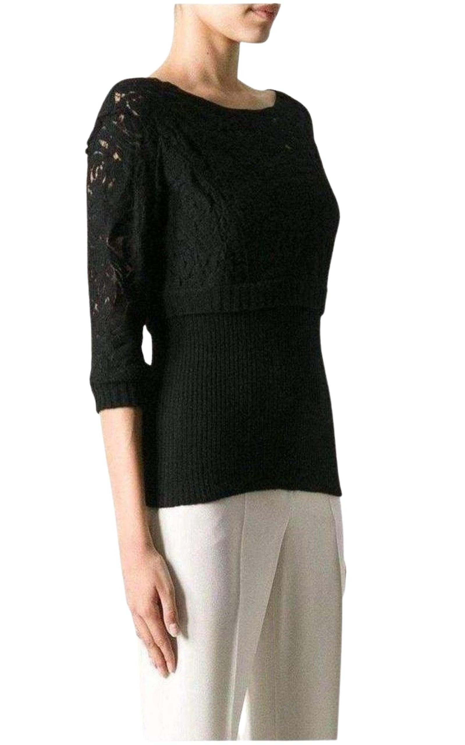 Black Wool Blend Lace Sweater - 3