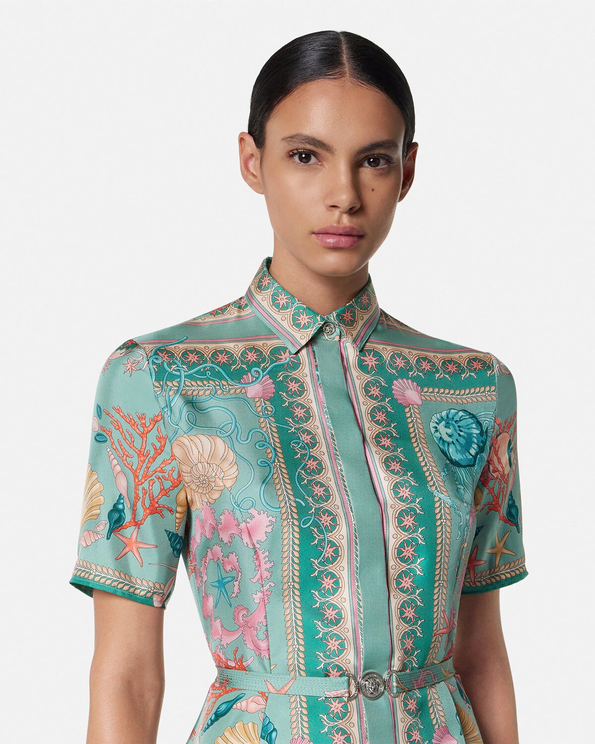 Underwater Barocco Silk Mini Shirt Dress - 3