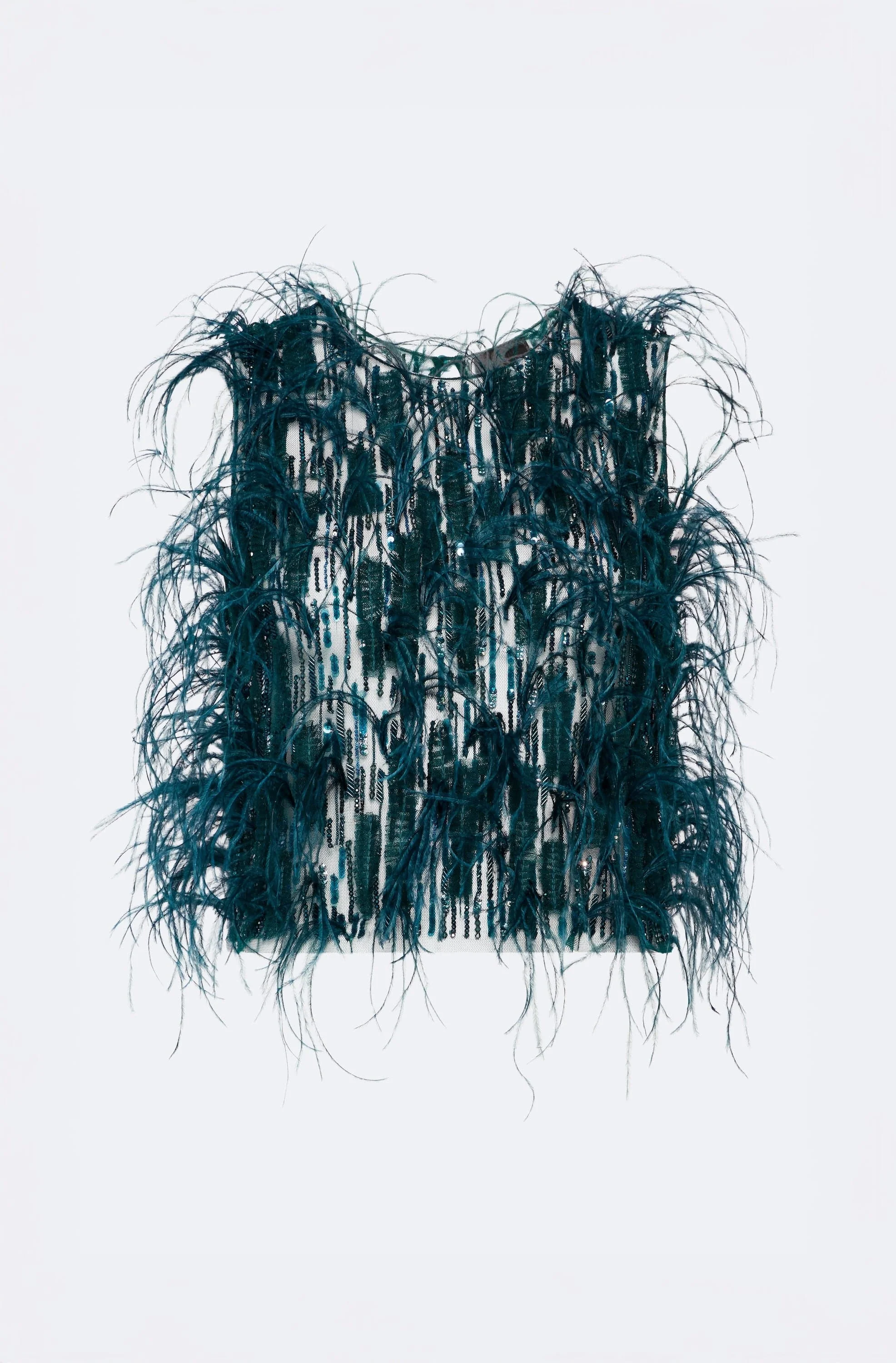 Cascading Feather Embellished Cropped Tank - 1