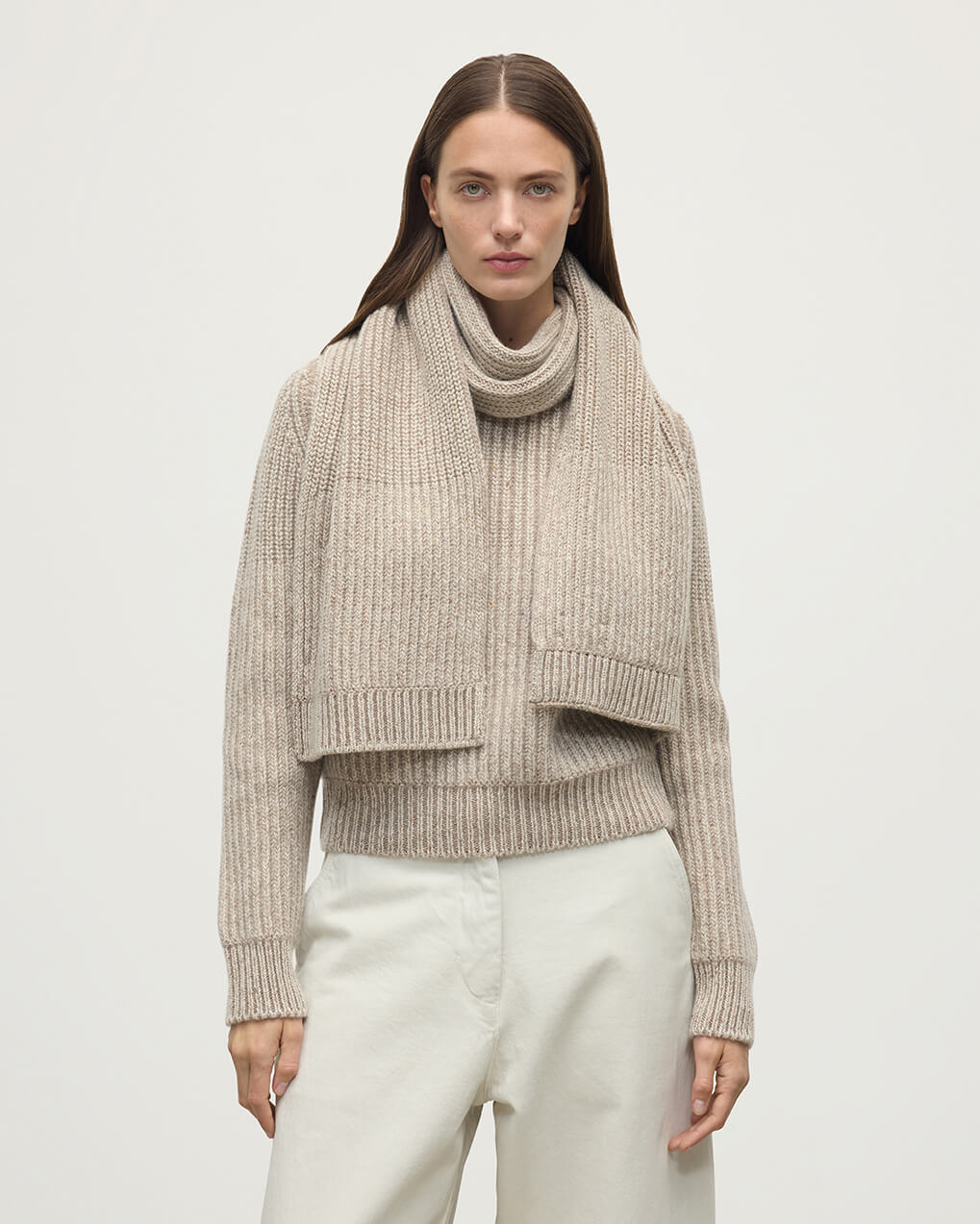 Donegal Cashmere Cream Knitted Scarf - 3
