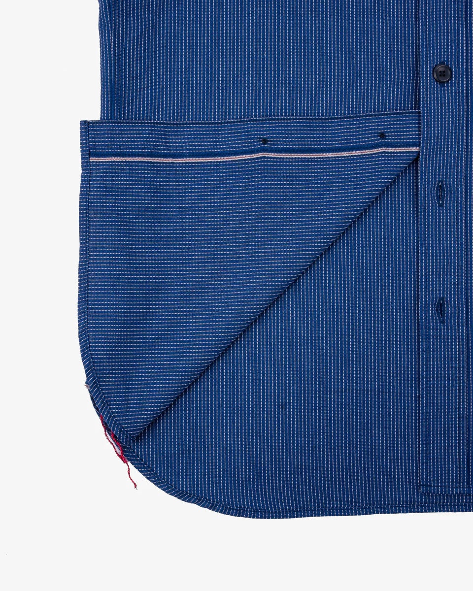 IHSH-420-PIN 5oz Selvedge Ox Cloth Short Sleeved Work Shirt Pinstripe - 4