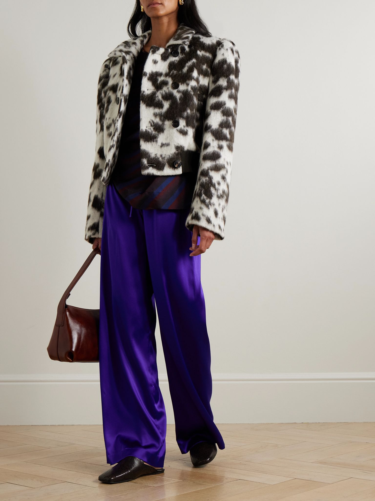 Silk-blend satin straight-leg pants Purple - 2