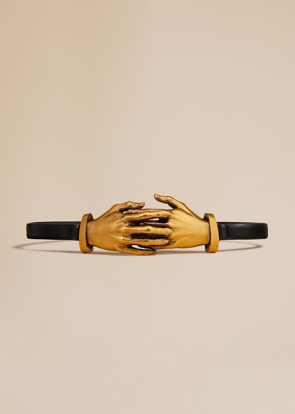 The Sculpted Hands Belt in Black Leather with Antique Gold - 1
