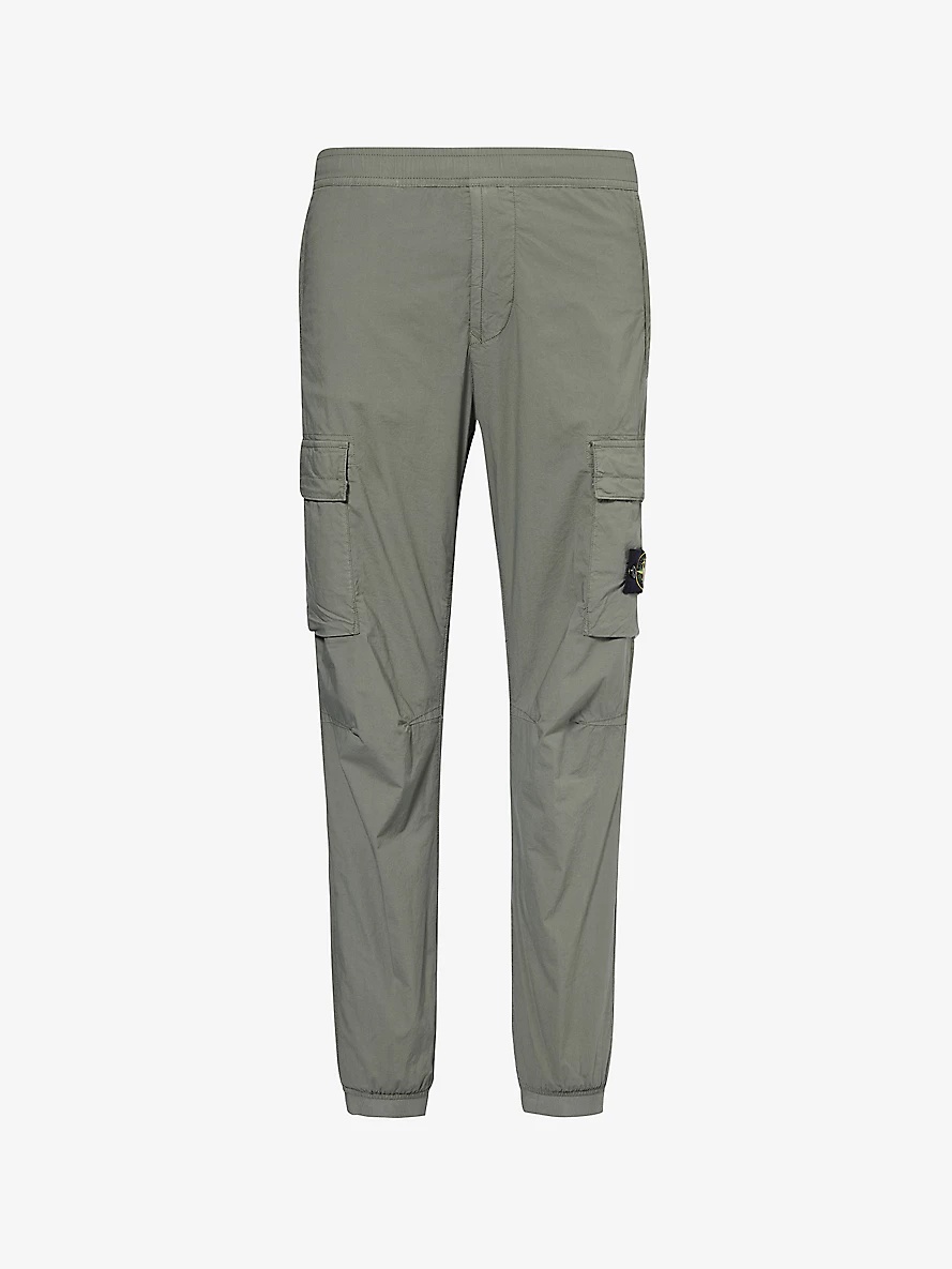 Logo-badge tapered-leg stretch-cotton cargo trousers - 1