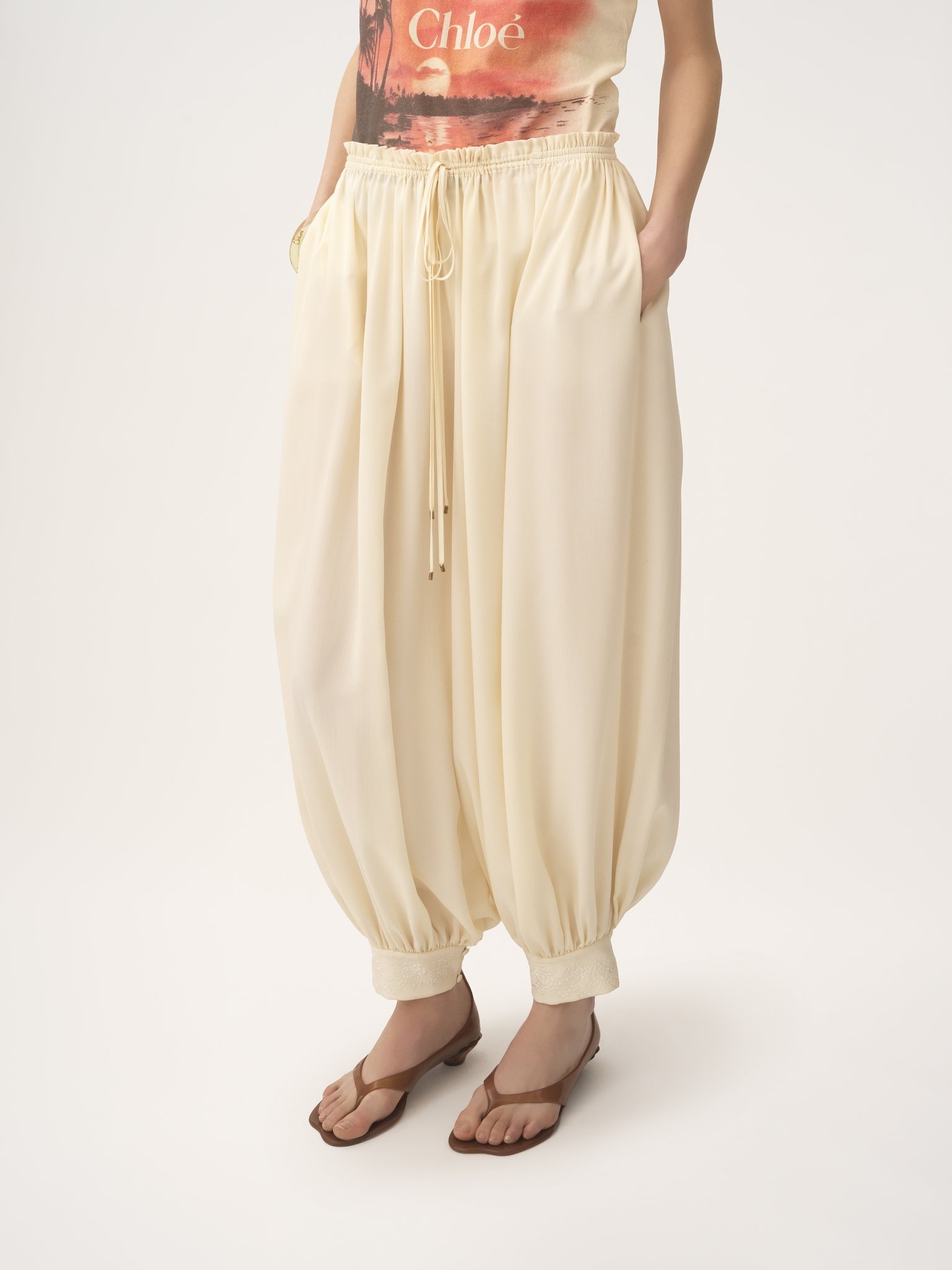 CROPPED FLUID PANTS IN CRÊPE DE CHINE - 4