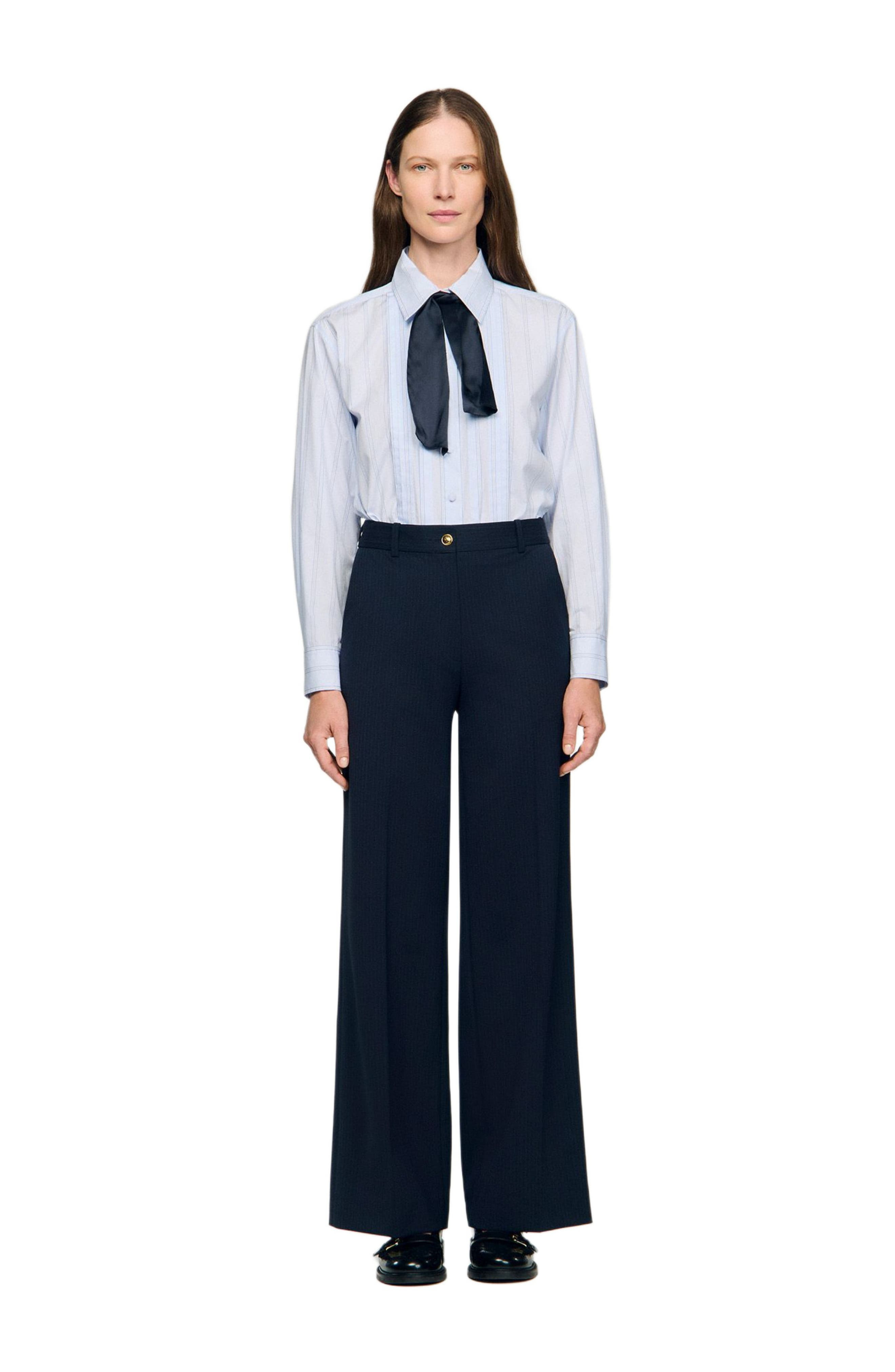 SANDRO Chalk-striped trousers in Navy Blue at Nordstrom - 2
