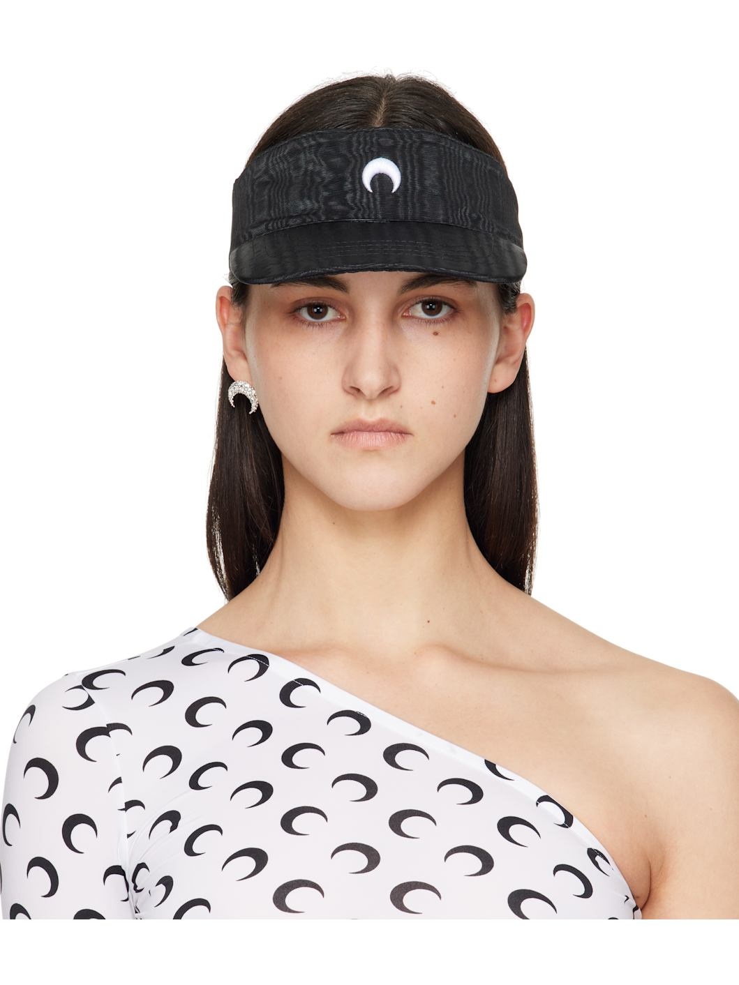 Black Recycled Moire Visor Cap - 1