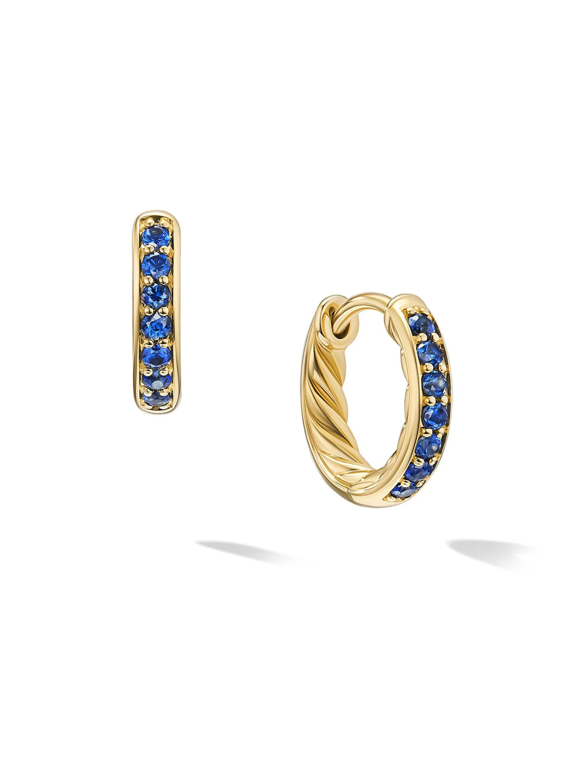 Women's Petite Pavé Huggie Hoop Earrings in 18K Yellow Gold - Blue Sapphire - 1