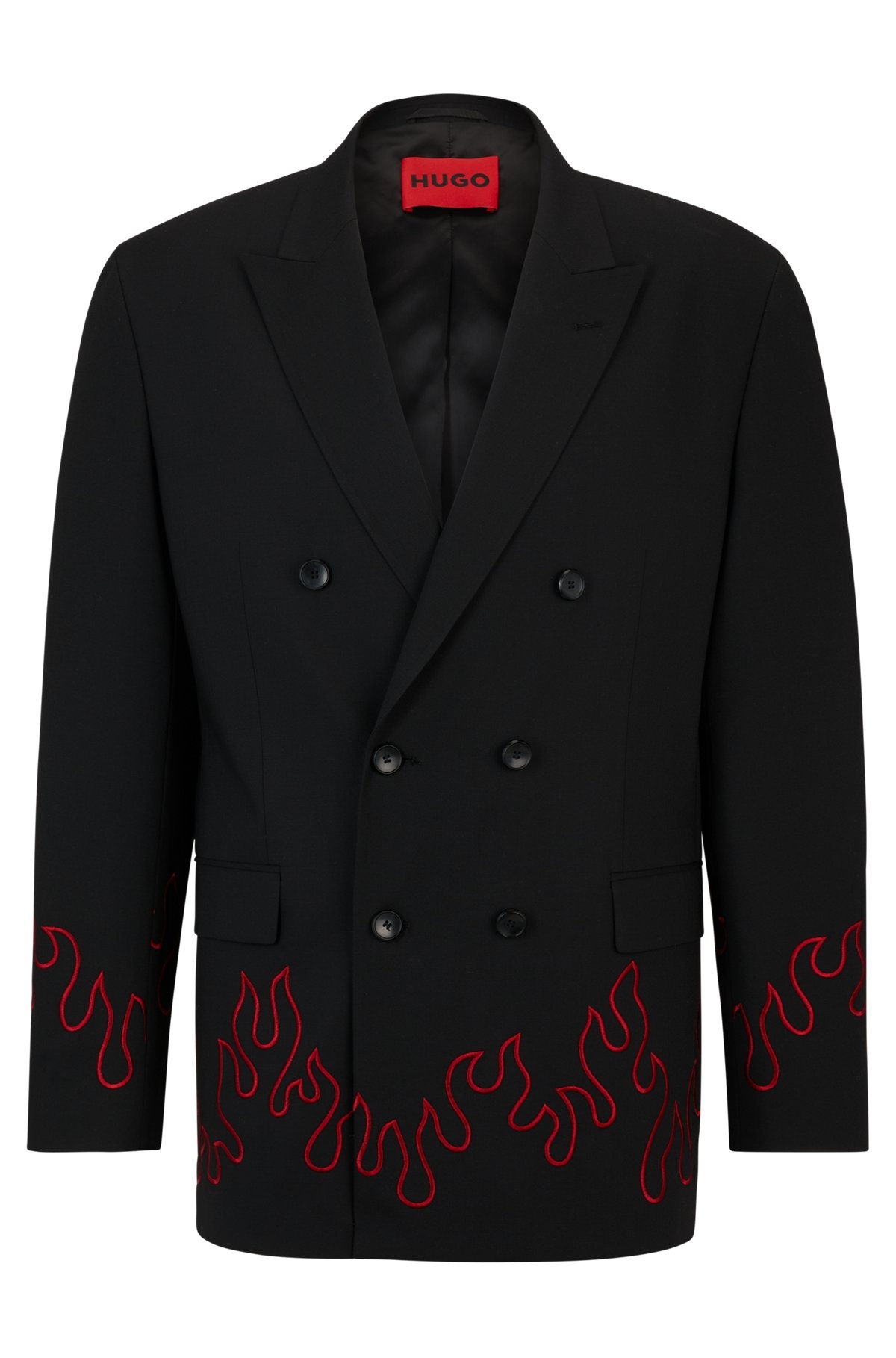 MODERN-FIT DOUBLE-BREASTED JACKET WITH FLAME EMBROIDERY - 1