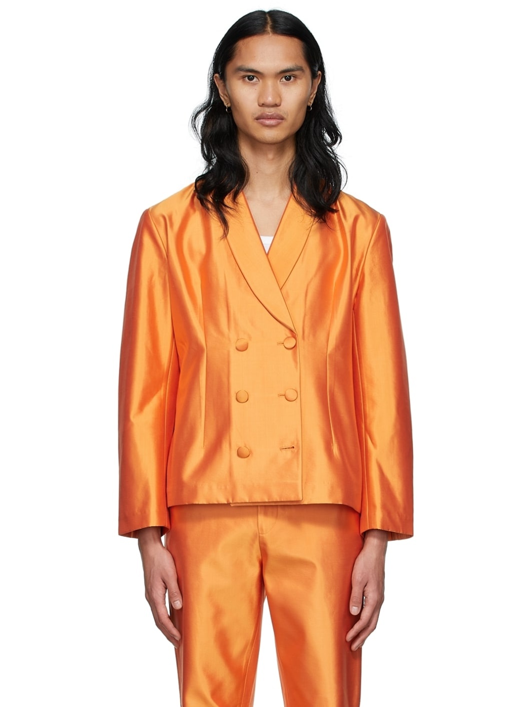 SSENSE Exclusive Orange Silk Blazer - 1