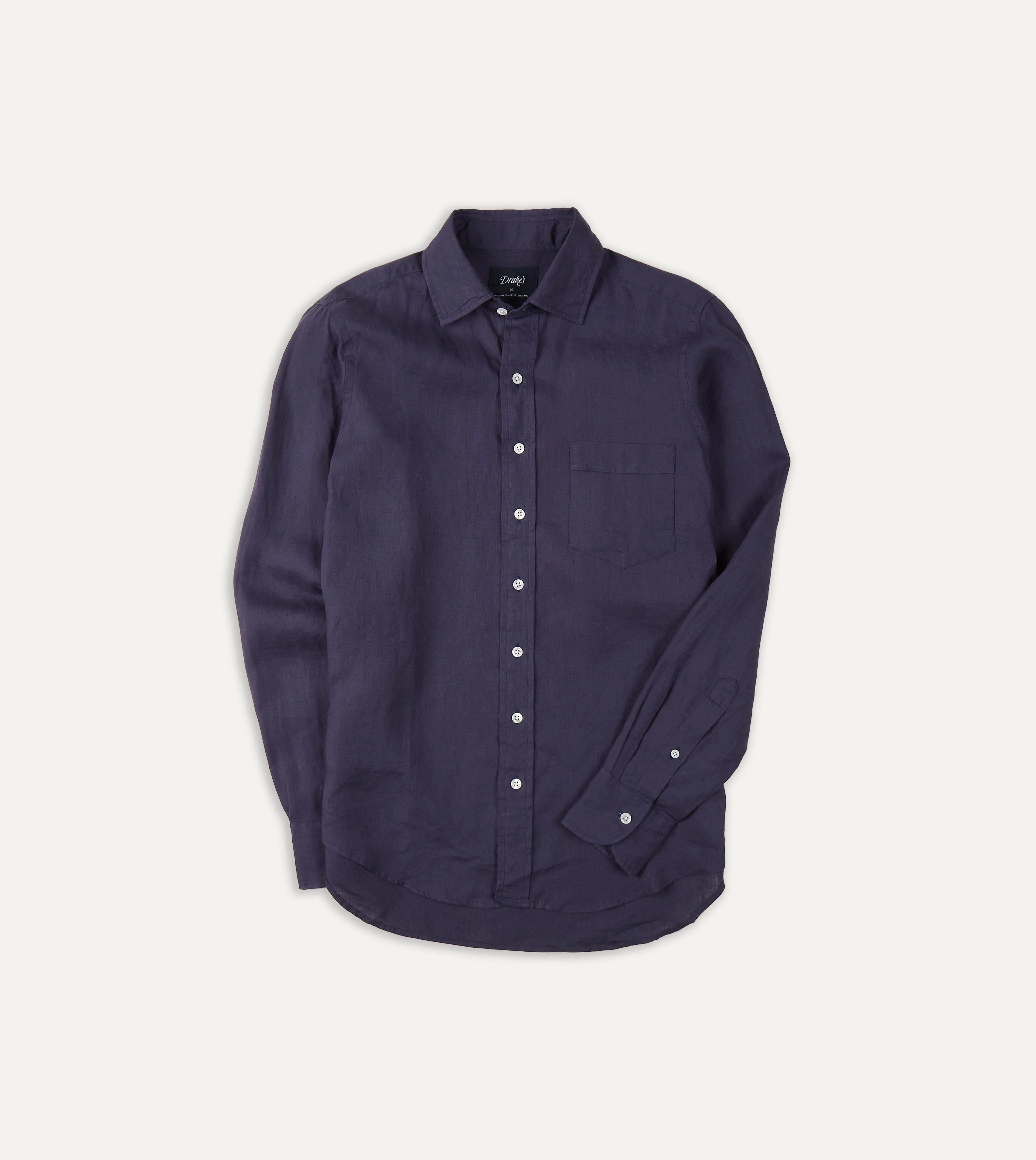 Washed Navy Linen Spread Collar Shirt - 1