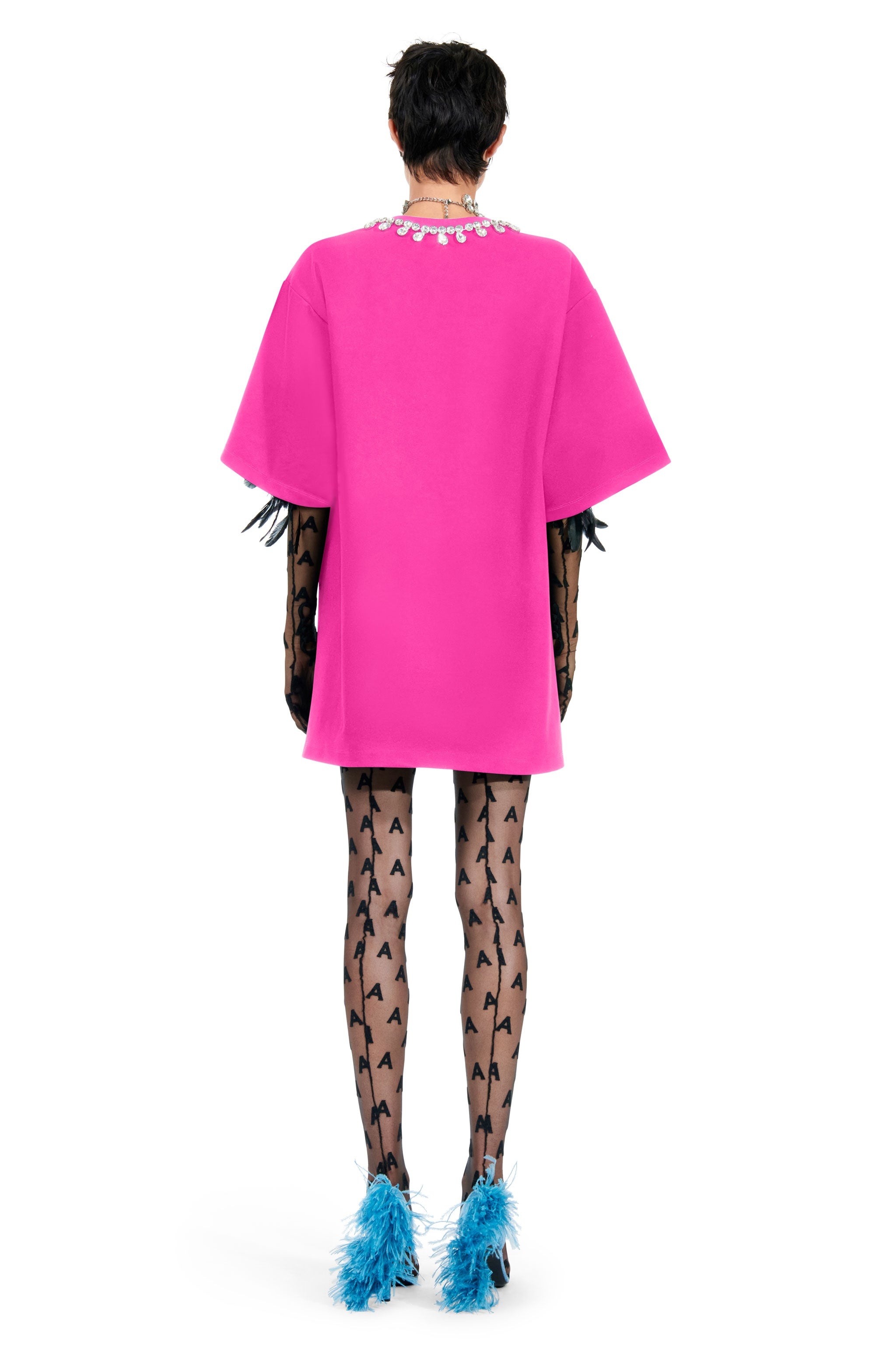 V-NECK CRYSTAL T-SHIRT DRESS - 5