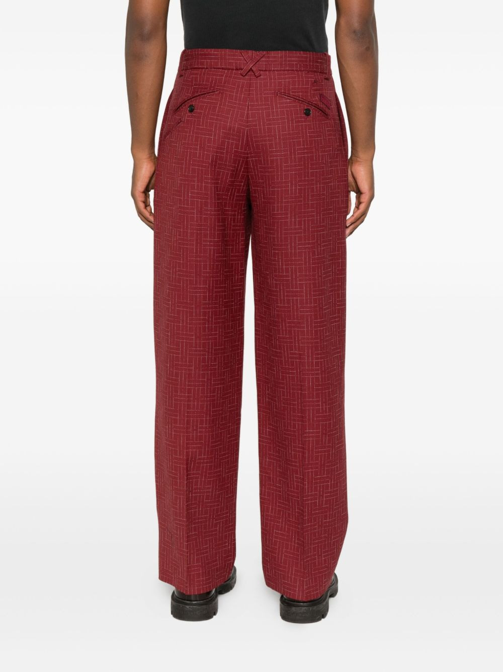 pleated grid-pattern trousers - 4