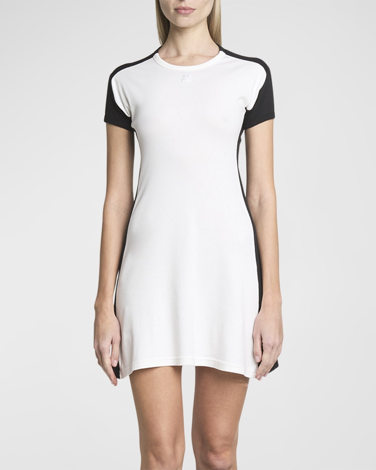 Contrast Frame Short-Sleeve Mini Dress - 3