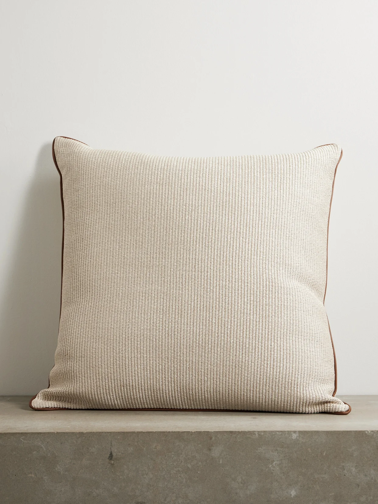 Leather-trimmed Woven Cotton-blend Cushion - 1