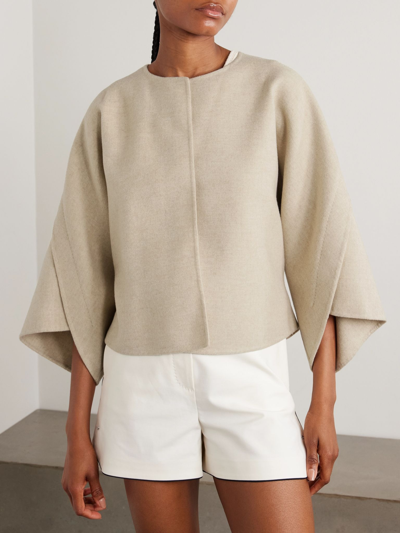 Ovada cropped wool and cashmere-blend felt jacket Sand - 3