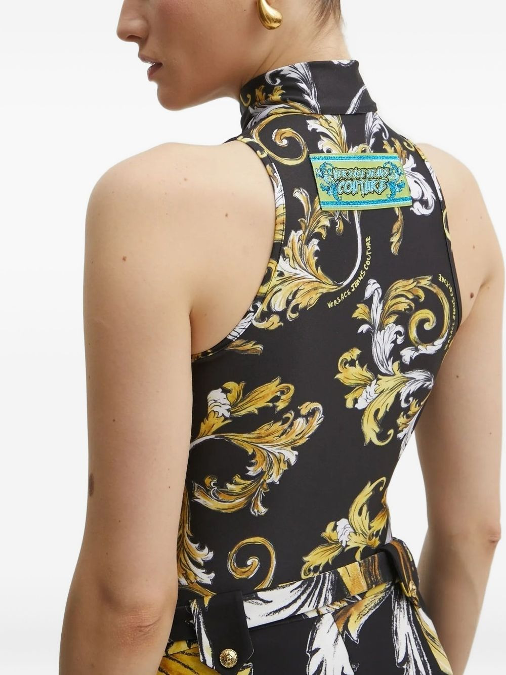 baroque-print zip-front bodysuit - 4