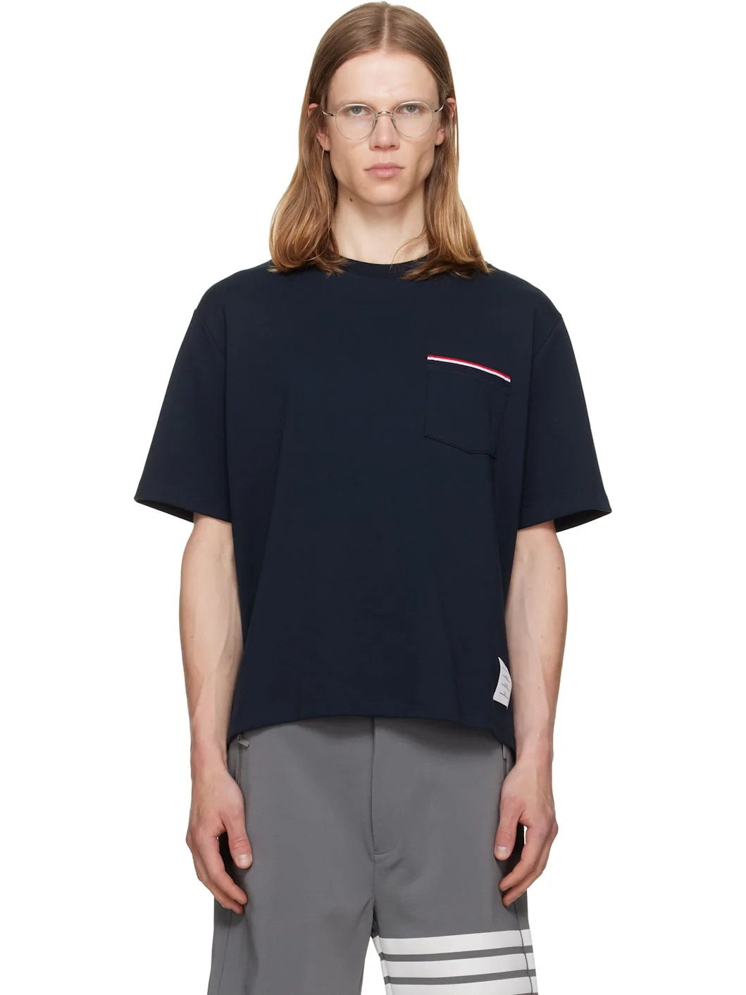 Navy Milano Cotton Oversized Pocket T-shirt - 1