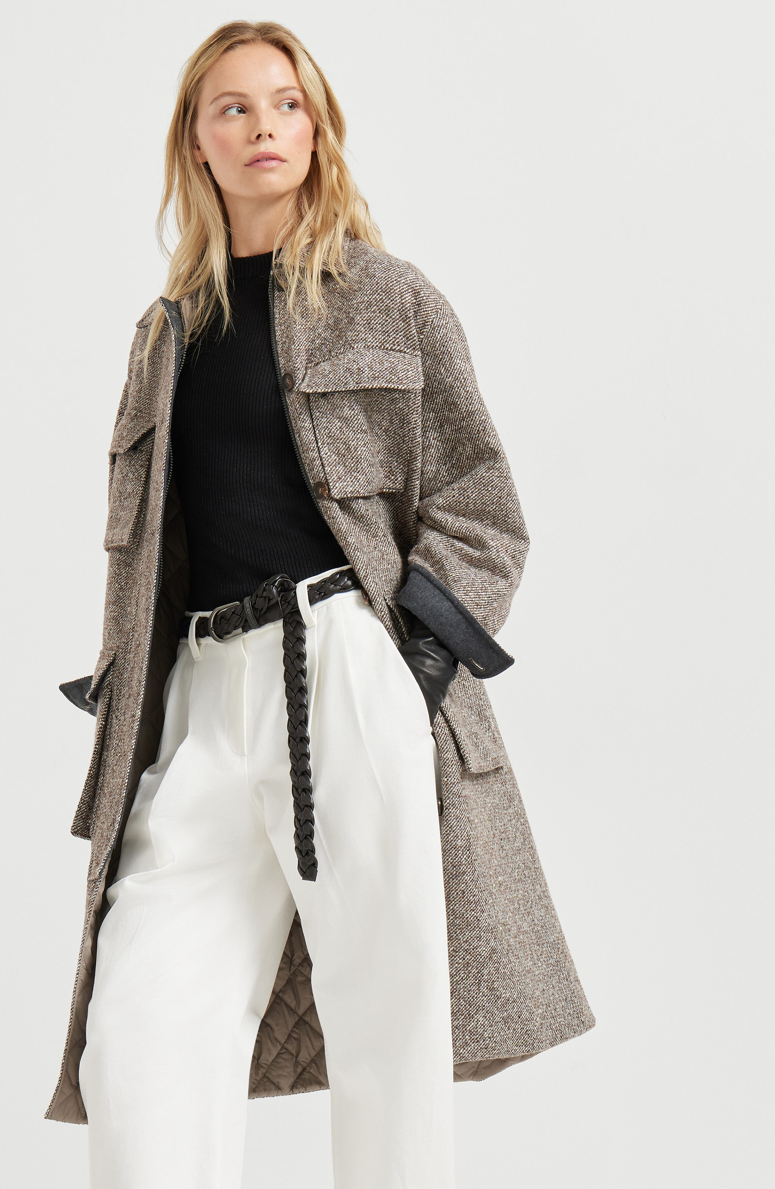 Brunello Cucinelli Mélange diagonal coat in Light Brown at Nordstrom - 5