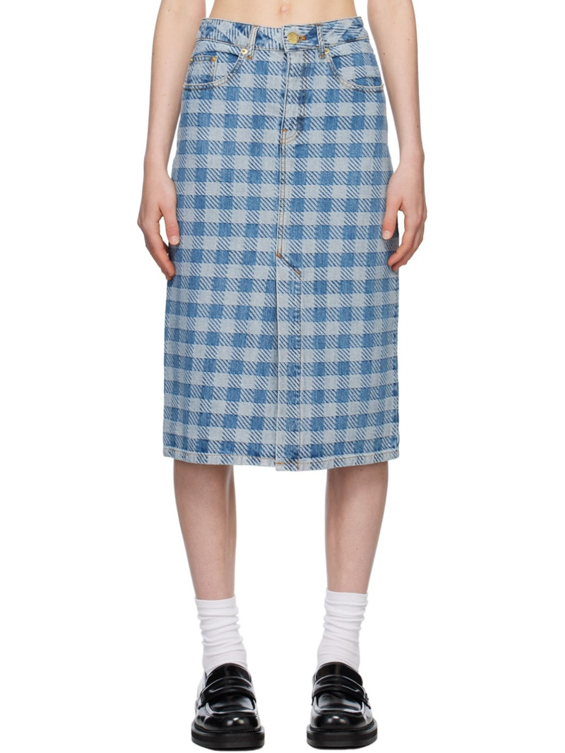 Blue Gingham Denim Midi Skirt 1