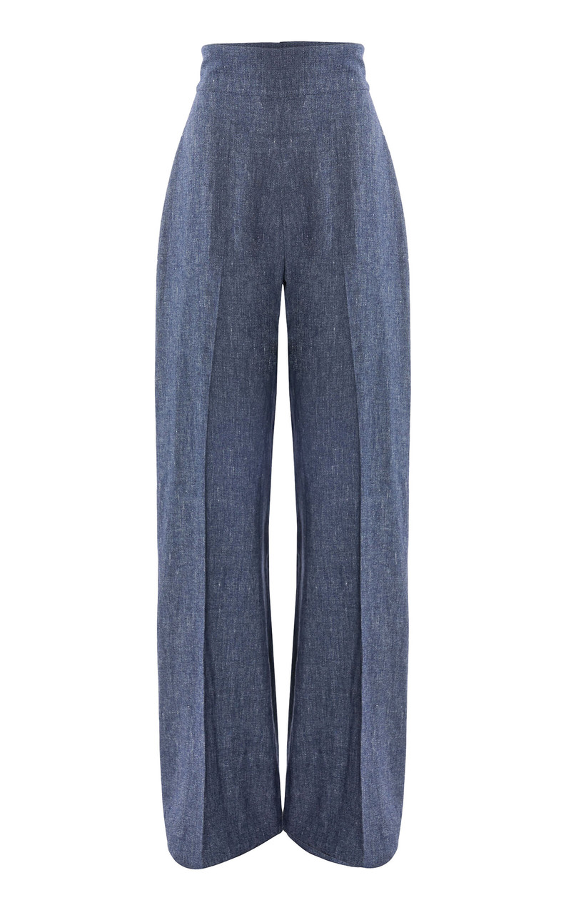 High-Rise Linen-Cashmere Blend Wide-Leg Pants blue 1