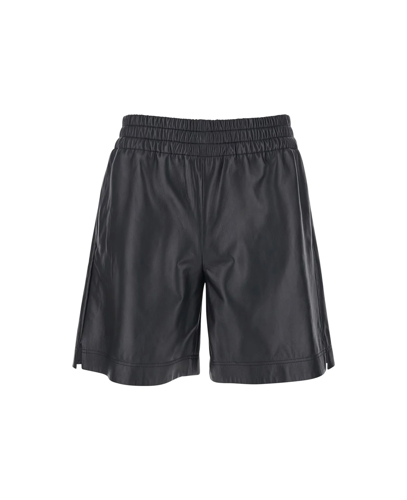 Black Bermuda Shorts With Elasticated Waist And Logo Lettering In Leather Man - 1
