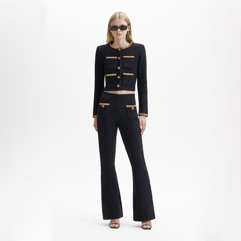 Black Sequin Embellished Knit Trouser 1