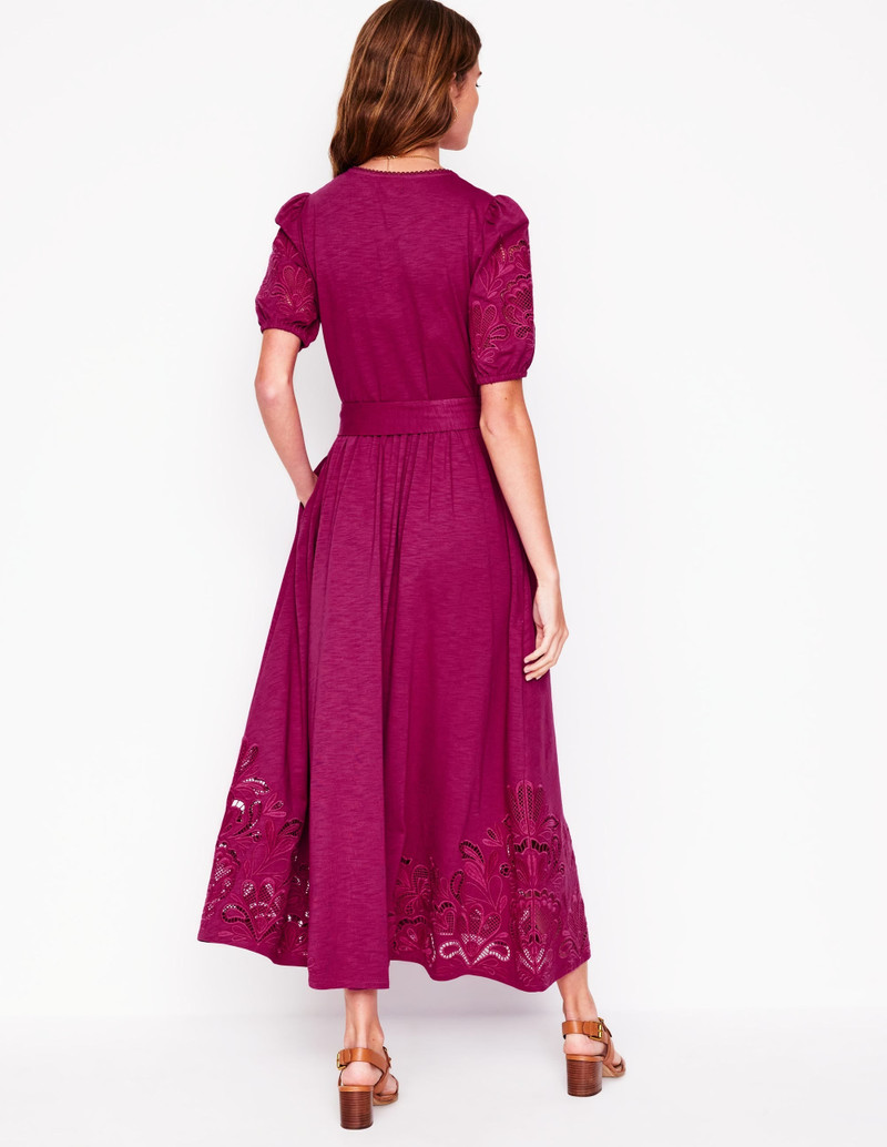 Cutwork Detail Midi Dress-Rich Magenta 4