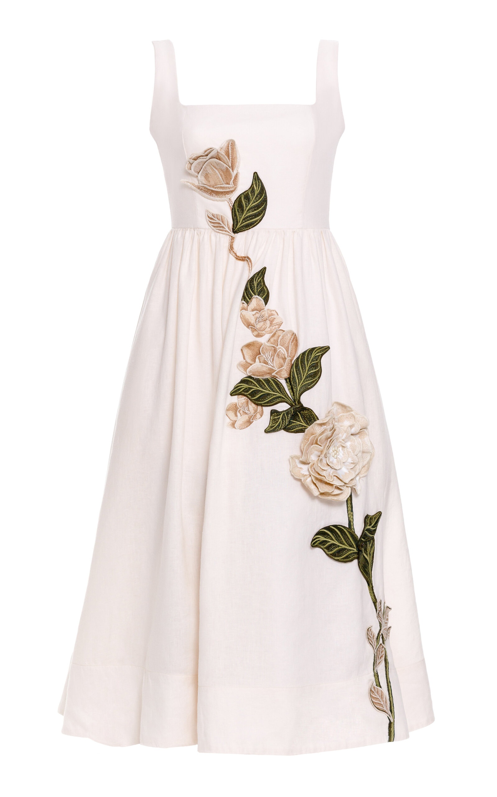 Miamar Gardenia Embroidered Linen Midi Dress ivory - 1