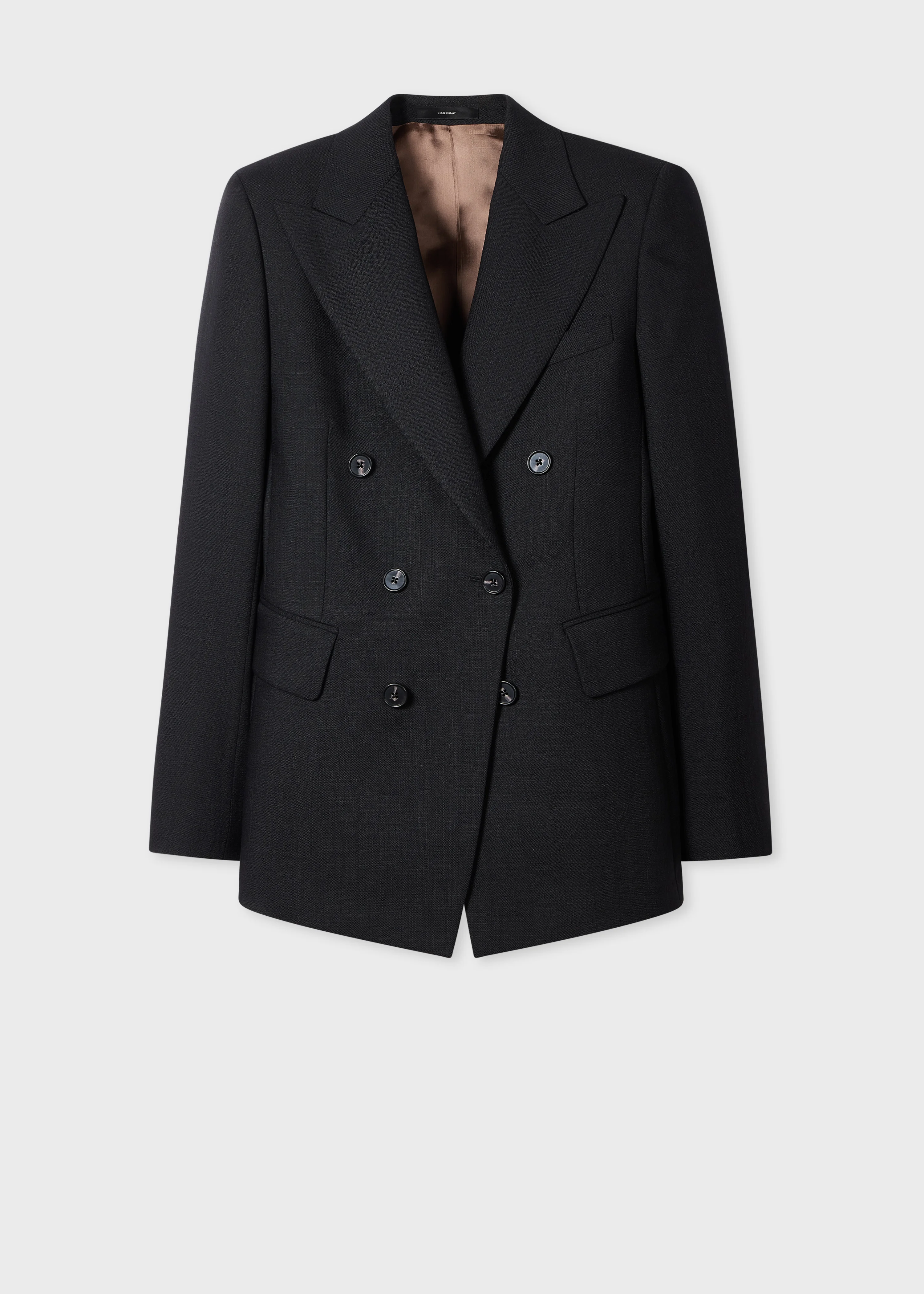Women's Black Slub-Wool Double-Breasted Blazer - 1