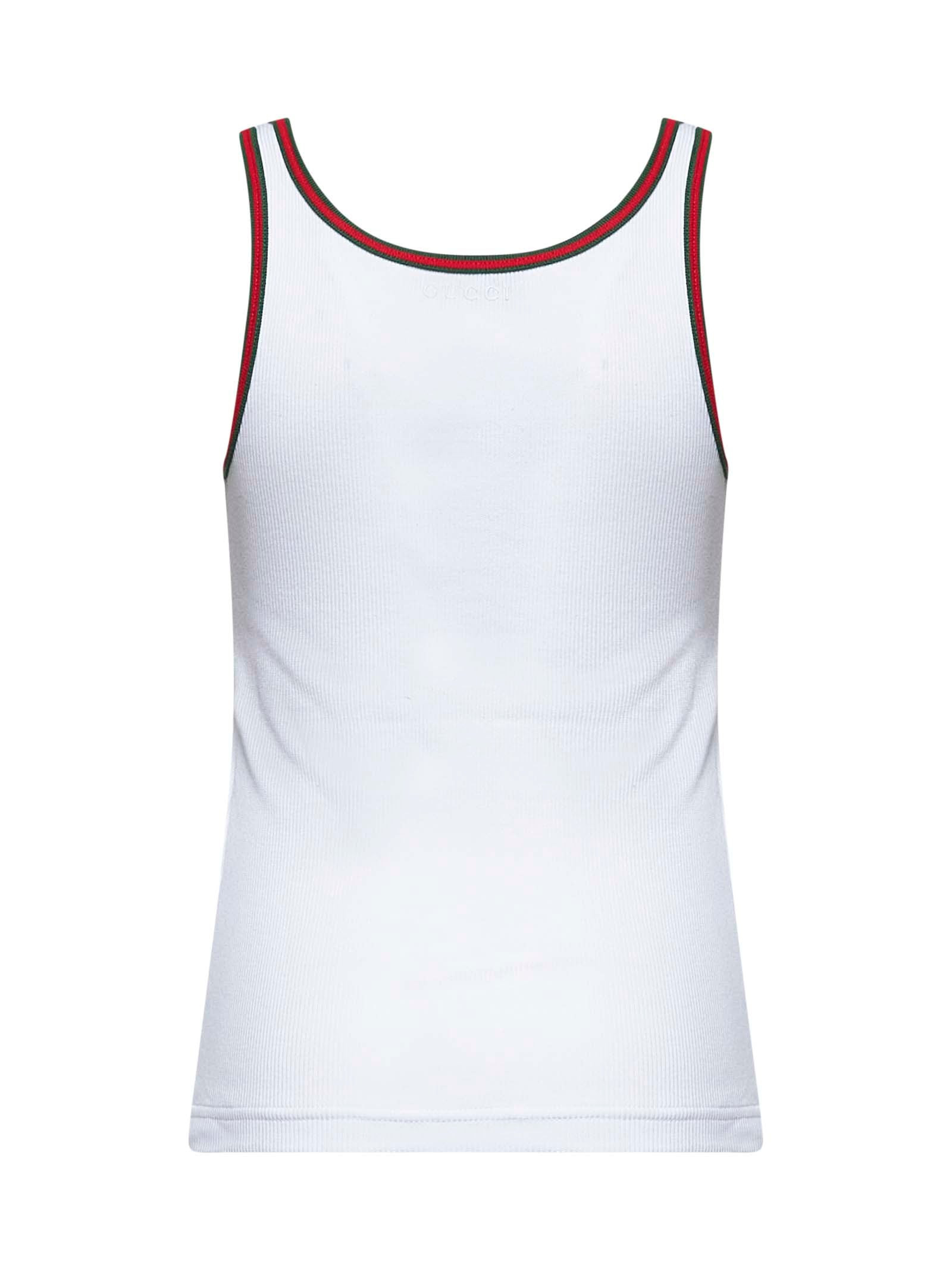 Gucci Women White Ribbed Cotton Web Tank Top - 2