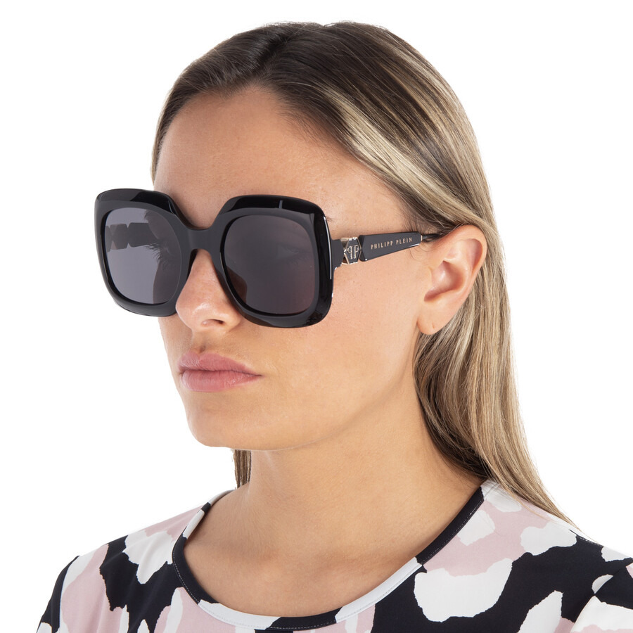 Philipp Plein Grey Square Ladies Sunglasses SPP065S 0700 55 - 2
