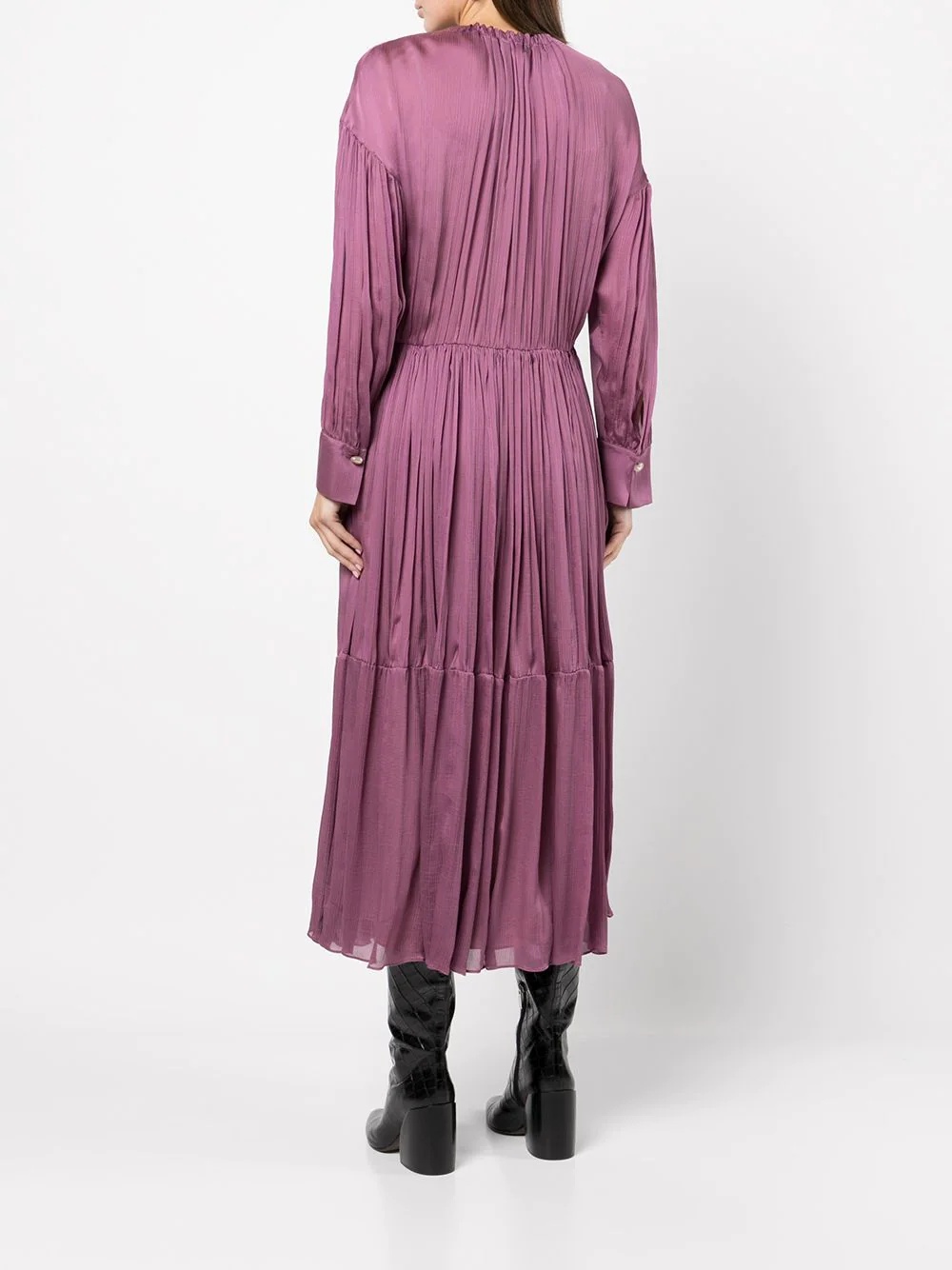 shirred-neck long-sleeved dress - 4