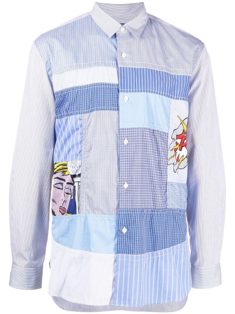striped patchwork long sleeve shirt - 1