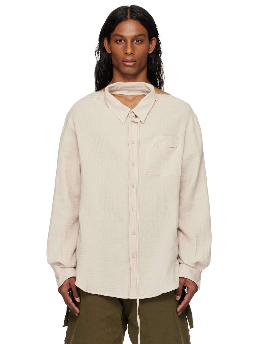 Beige Oversized Mousseline Cut-Out Shirt - 1