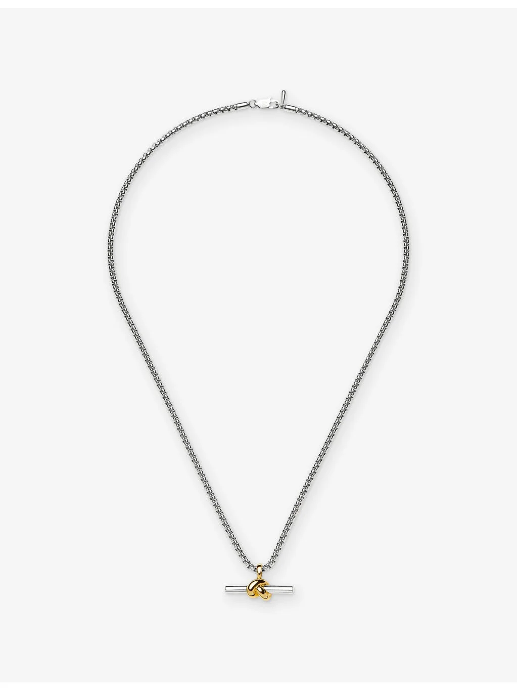 Lucy Williams Chunky Knot T-Bar 18ct Gold And Rhodium Plated Brass Necklace - 1