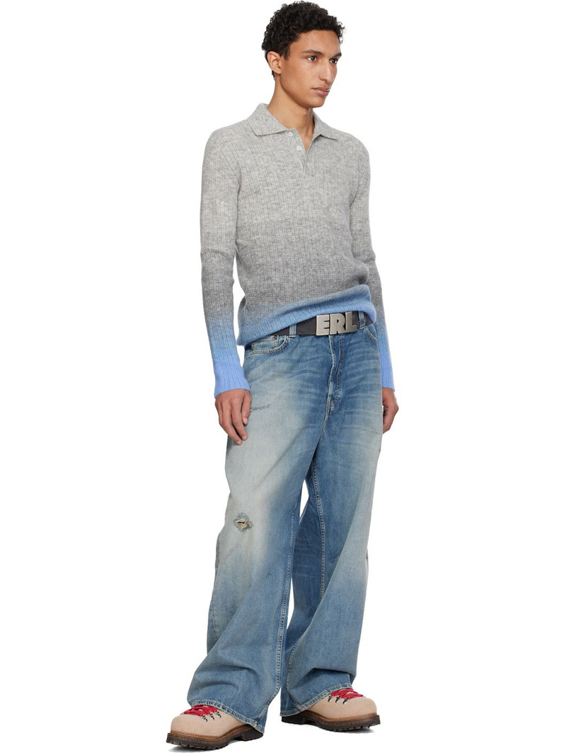 ERL Gray Thin Gradient Knit Polo outlook