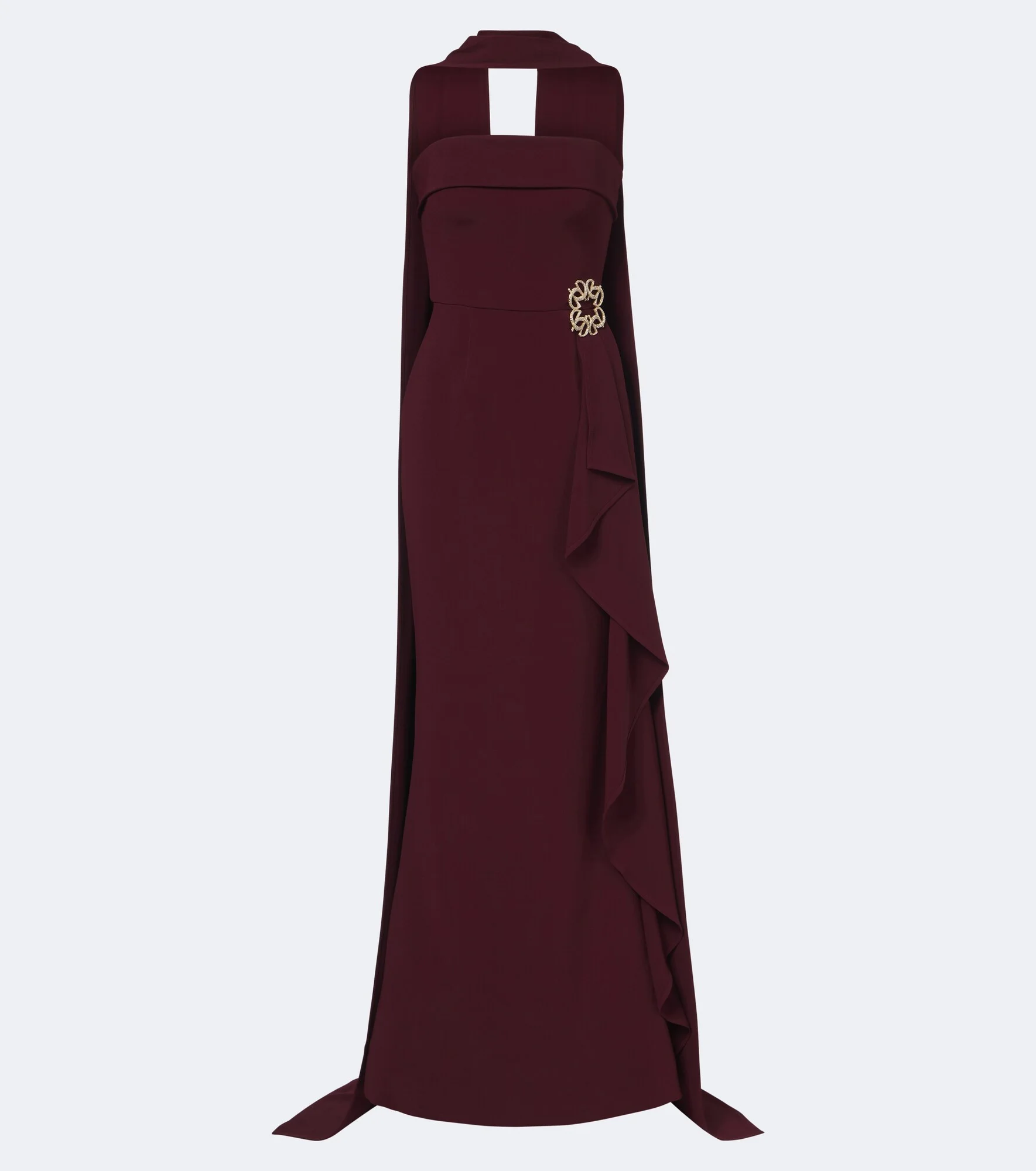Scarf-detail embellished draped cady gown - 1