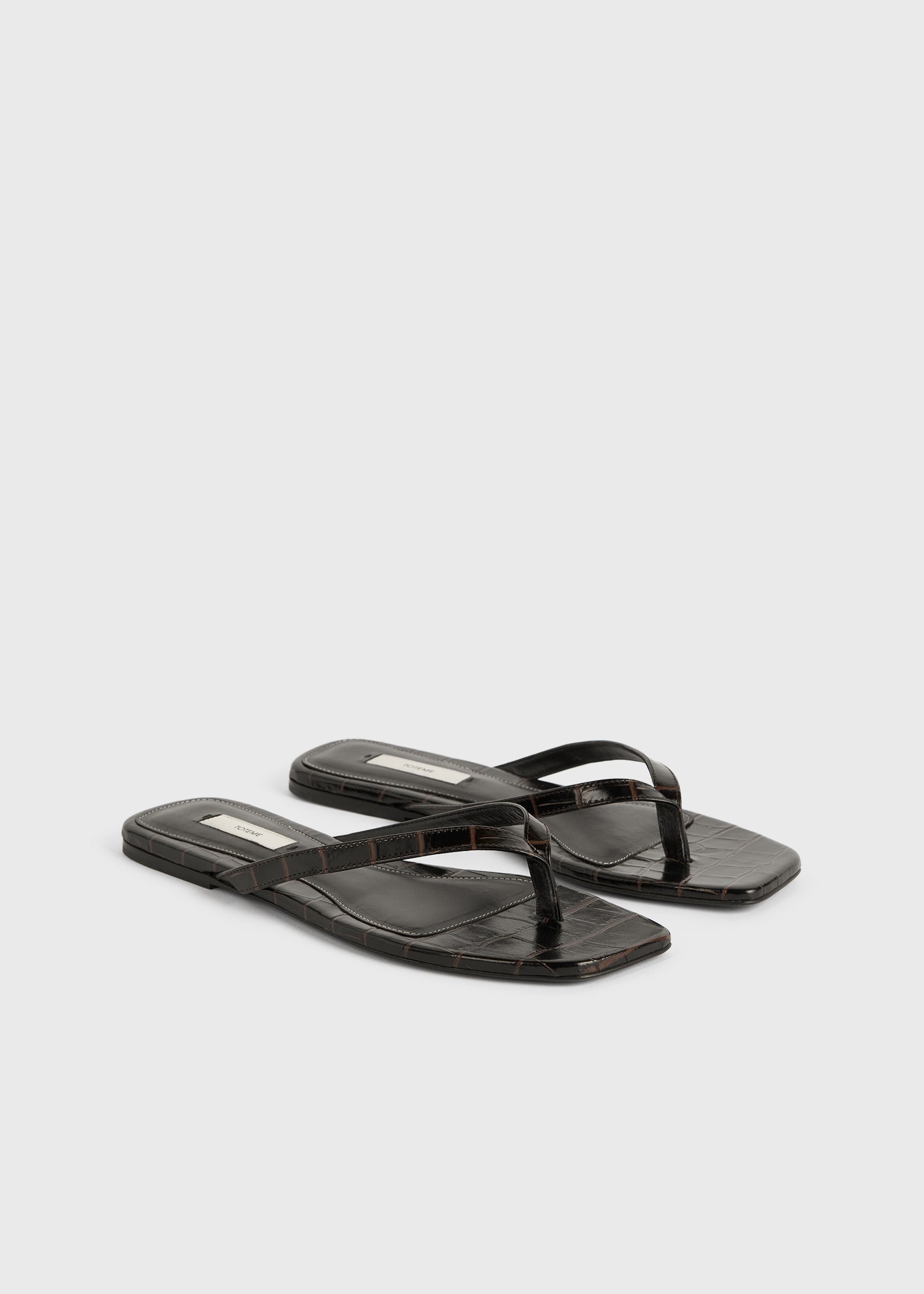 Croco-embossed flip flops dark brown - 4