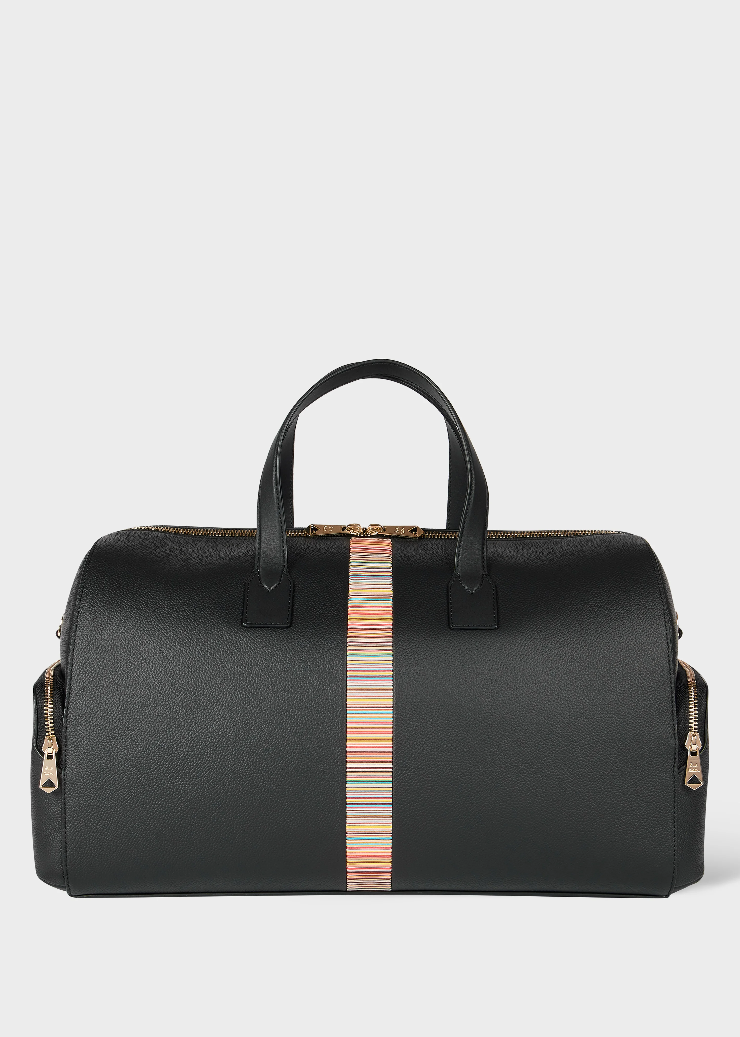 Black Leather 'Signature Stripe' Trim Day Holdall - 1