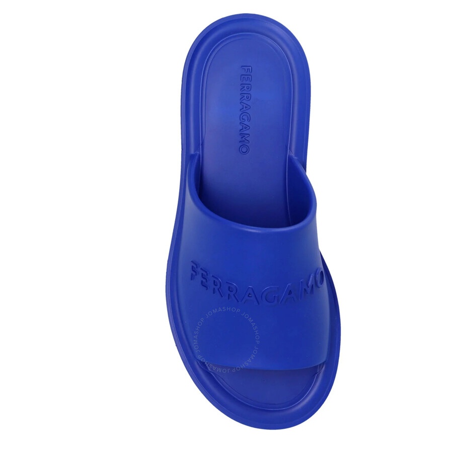 Ferragamo Men's Blue Logo-Embossed Slip-On Sandals - 4